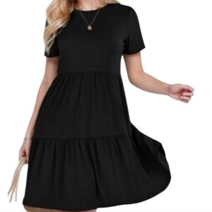 Nik & Nash Black Tiered Dress Short Sleeve Womens Size Large Made In USA